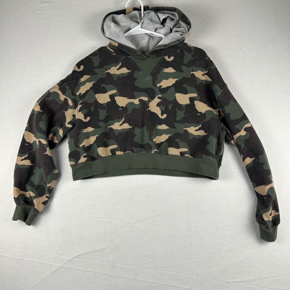 Divided H&M Womens Camo Cropped Hoodie Green Brown Camouflage Sweatshirt Size M